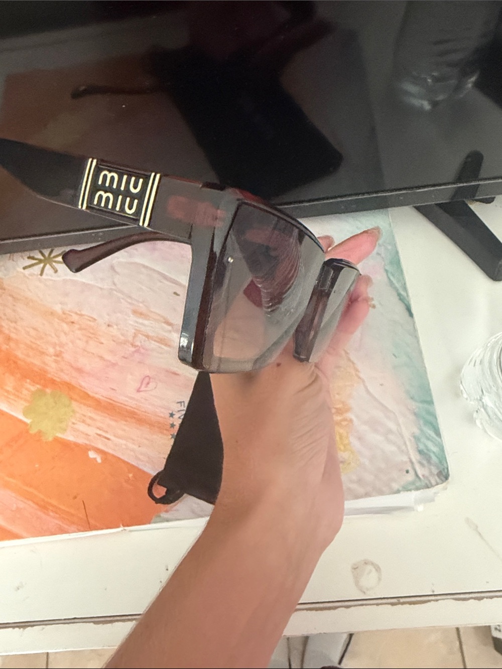 Miu Miu Brown Gradient Square Sunglasses with Gold Logo